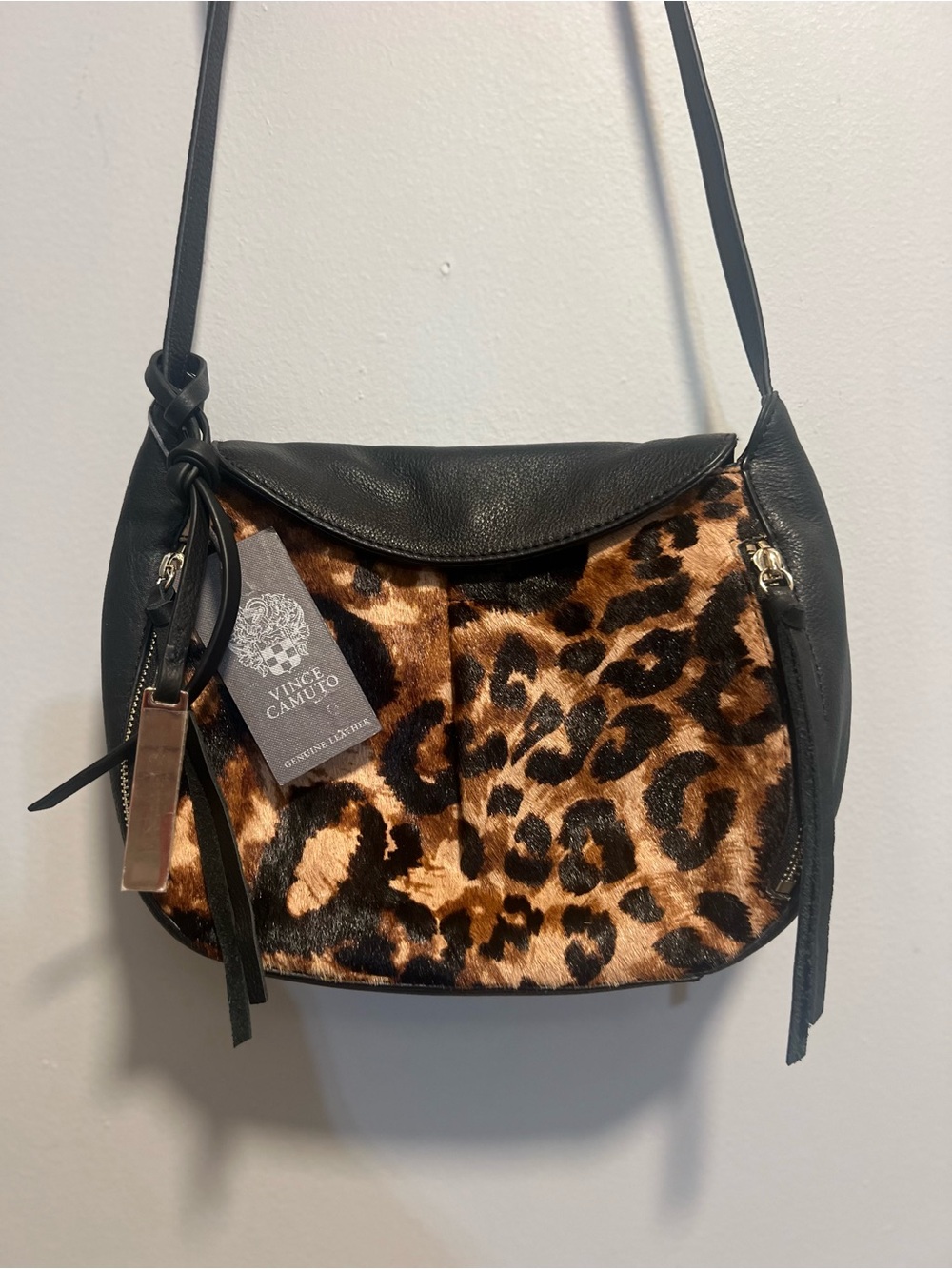 Vince Camuto Leopard Print Crossbody with Black Trim - Picture 2 of 16